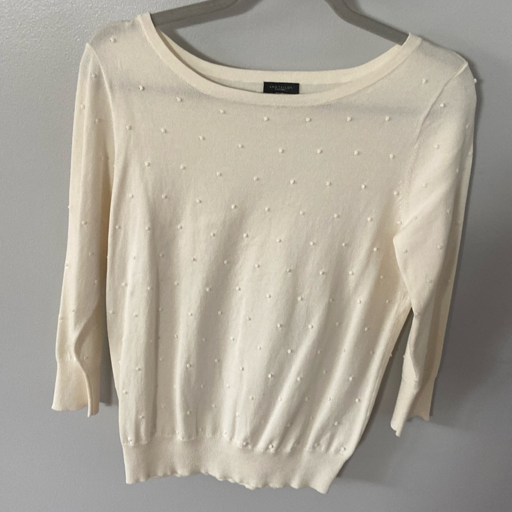Ann Taylor cream knit sweater with dots. Small